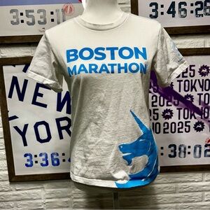 Boston Marathon White and Blue T-Shirt